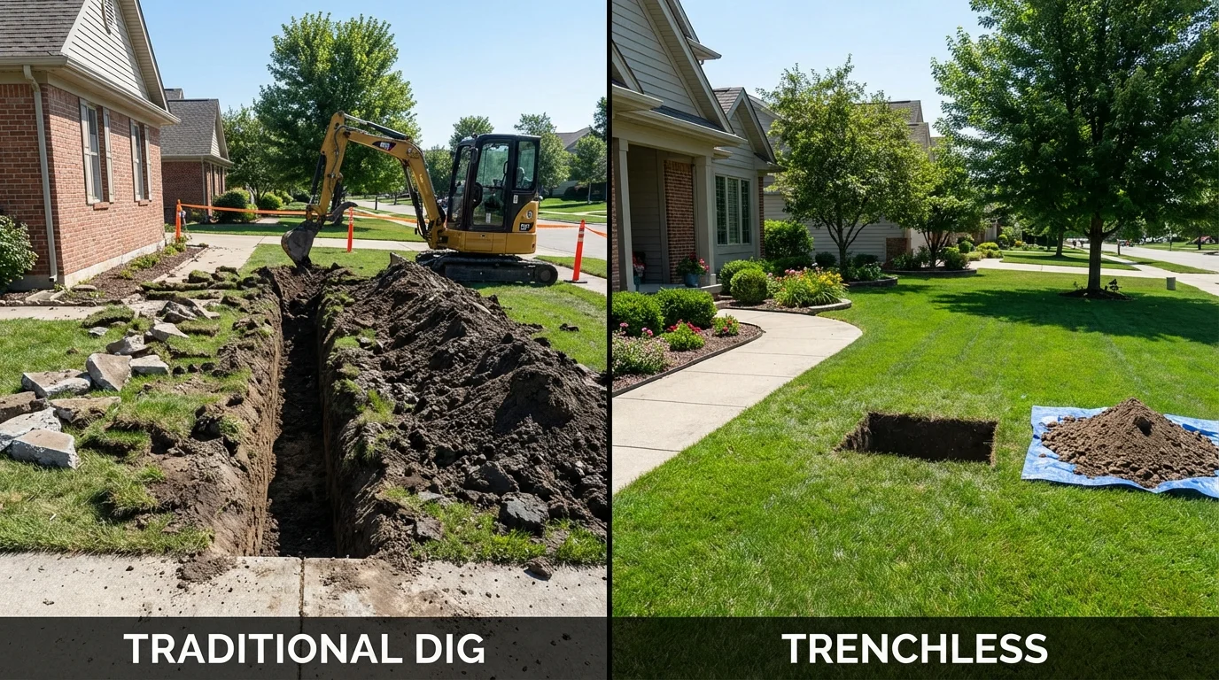 Trenchless sewer repair with minimal yard damage versus traditional excavation in Kenedy, TX